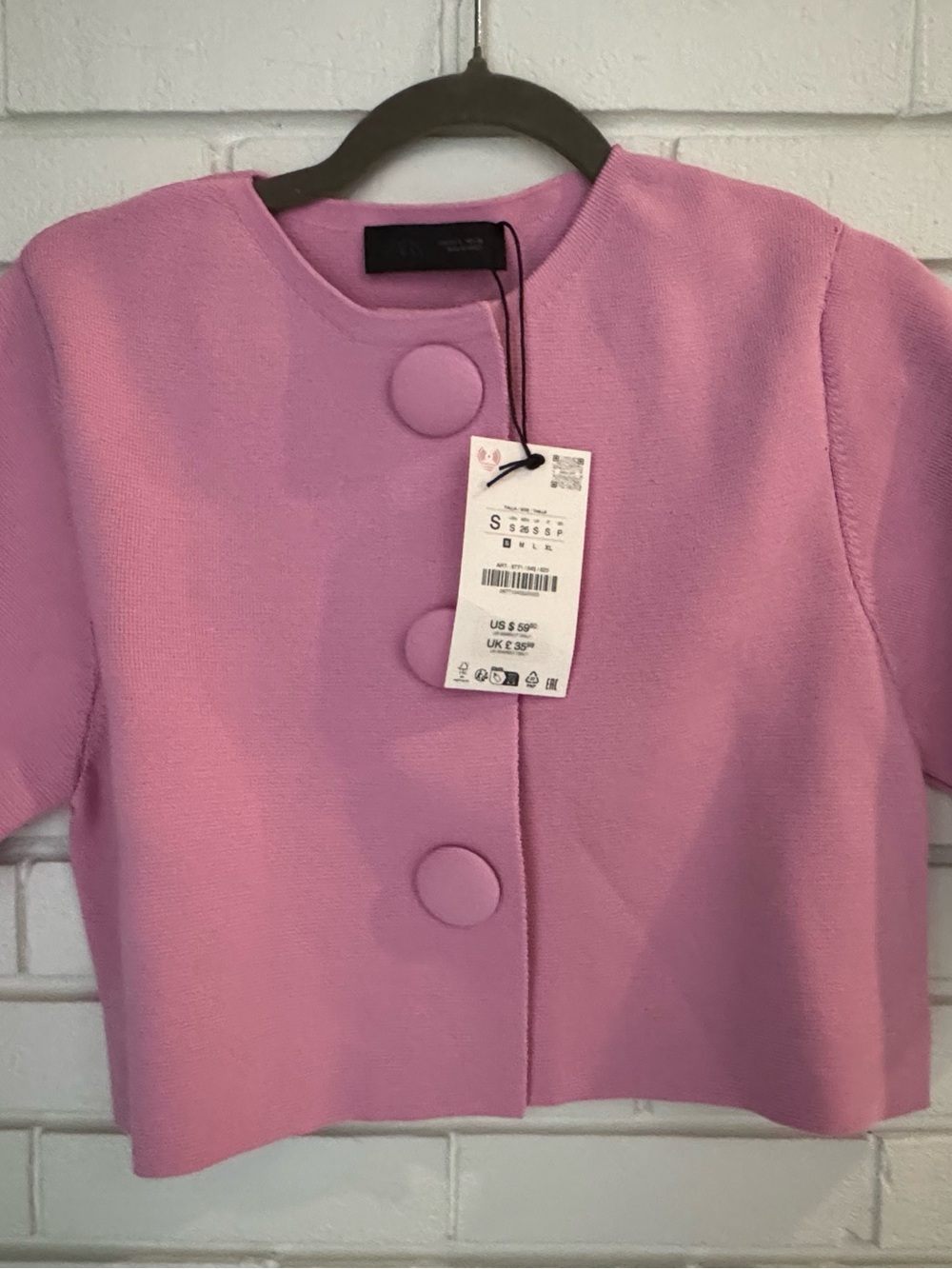 Zara Women's Pink Cropped Button Front Jacket